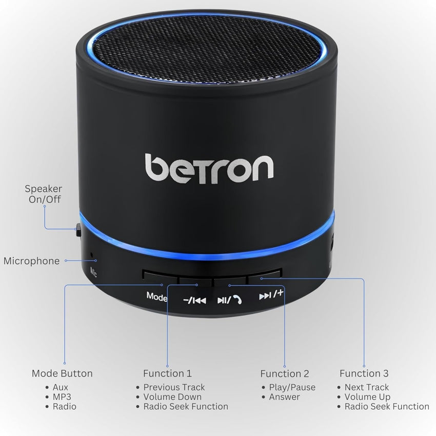 Betron KBS08 Bluetooth Speaker, Wireless, Portable, Mini, Black