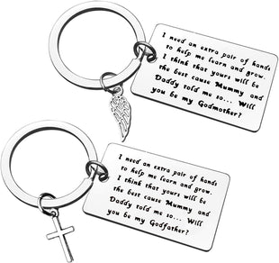 Godparent Keyring Set Christening 'Will You Be My Godparent' Keepsake