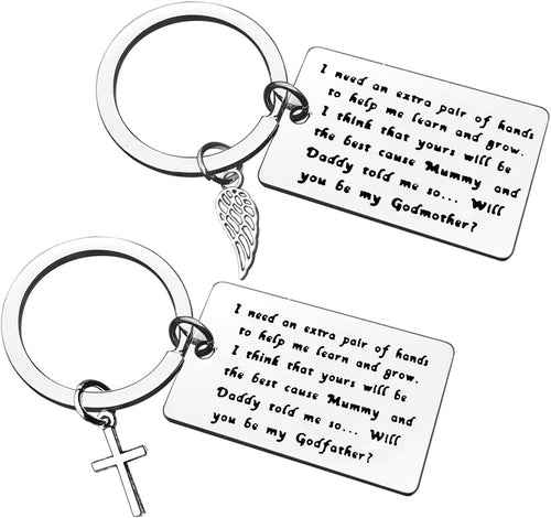 Godparent Keyring Set Christening 'Will You Be My Godparent' Keepsake