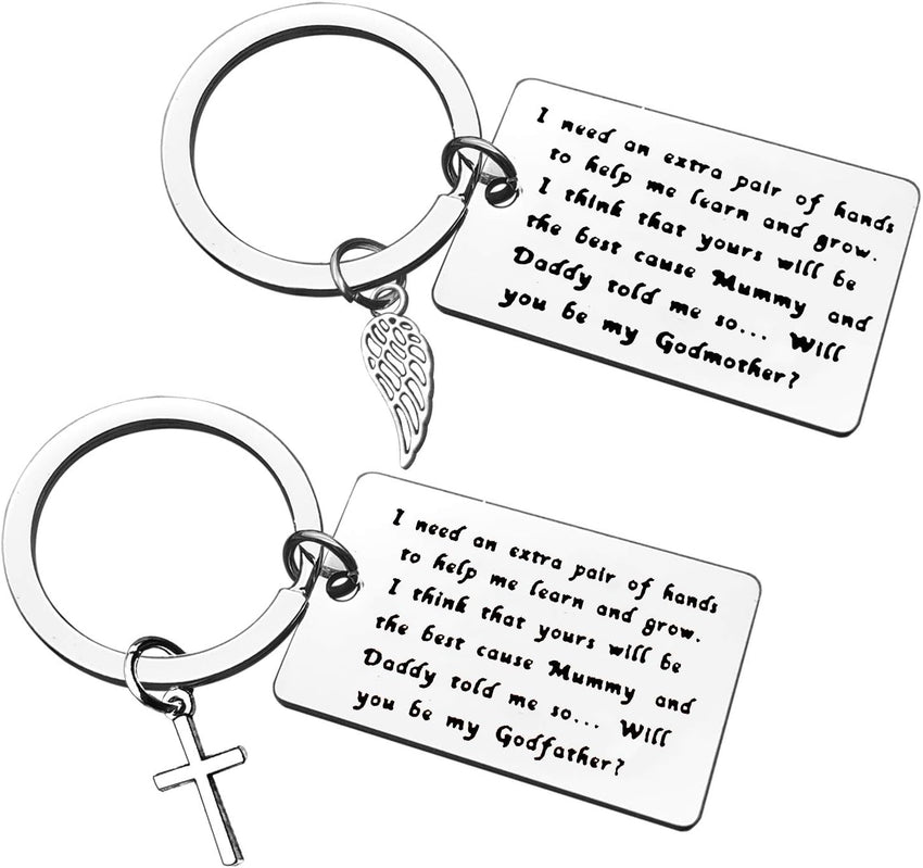 Godparent Keyring Set Christening 'Will You Be My Godparent' Keepsake