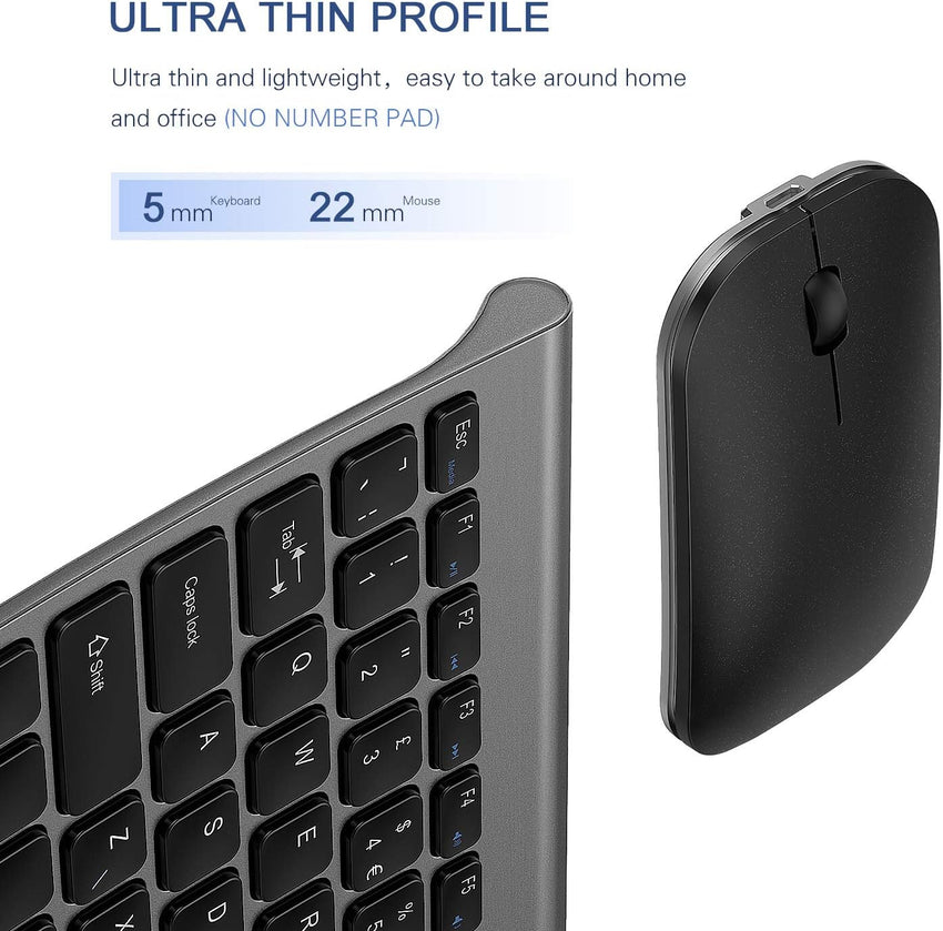 Small Wireless Keyboard and Mouse, seenda Ultra Compact Rechargeable USB Keyboard and Mouse Combo with Portable Size Low Profile Keys for Windows XP/7/8/10/11 Laptop Computer, Gray