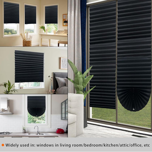 Laaorr 2 Pack Temporary Blinds Pleated Paper Blinds 90x180cm Ã¢ÂÂ Black