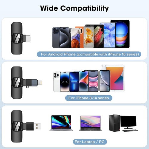 HMKCH Wireless Lavalier Microphone for iPhone - iPad, Android Phone,Computer, Mini Lapel Mic with Noise Reduction and crystal sound for Video Recording, Vlogging, TikTok, YouTube