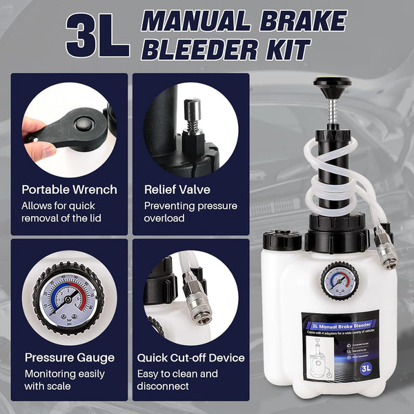 DASBET 3L Manual Brake Bleeder Kit with 1L Fluid Bottle & Adapters Professional