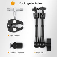 TARION Magic Arm with Super Clamp - Upgraded 11inch/28cm Flexible Camera Articulating Friction Arm Mount & Adjustable Crab Clamp with 1/4" 3/8" Thread Screw for LCD Monitor LED Lights Action Camera