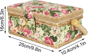 Vintage Sewing Basket Fabric Craft Storage Organizer with Handle Ã¢ÂÂ Garden Rose
