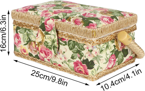 Vintage Sewing Basket Fabric Craft Storage Organizer with Handle Ã¢ÂÂ Garden Rose