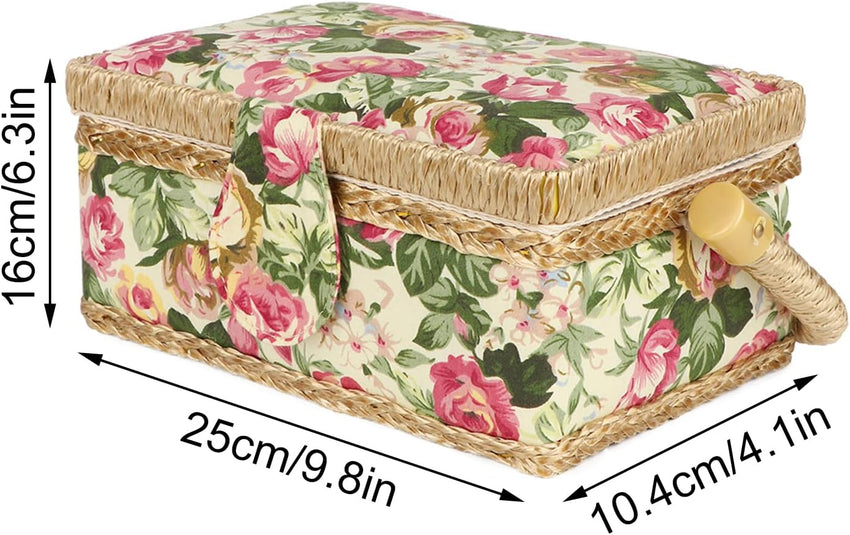 Vintage Sewing Basket Fabric Craft Storage Organizer with Handle Ã¢ÂÂ Garden Rose