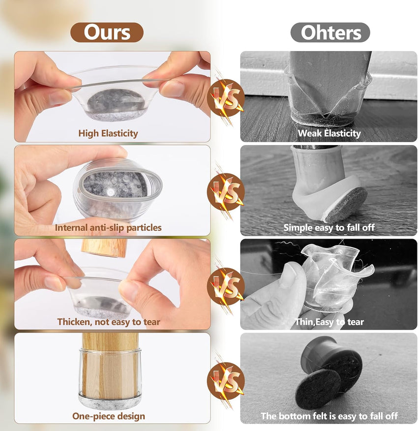 28Pcs Chair Leg Floor Protectors, BAIPOK Rectangle Chair Leg Cover Protectors, Rubber Furniture Feet Cup for Hardwood Floors(Fit:23-29mm)