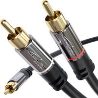 KabelDirekt - 10m - RCA/phono Y cable, 1 to 2, stereo audio cable (coax, RCA/phono male/male cinch plugs, analogue/digital, adapter for subs/amps/Hi-Fis/home cinema/receivers, black)
