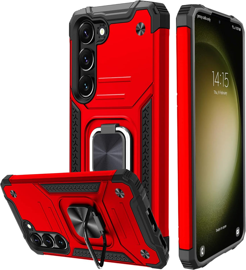 ShockProof Case for Samsung Galaxy S23 with Ring Kickstand, Bumper Armour Phone Cover for Samsung Galaxy S23 - Red