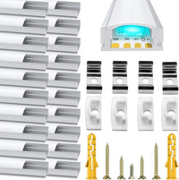LED Aluminum Channel U Shape, 20 Pack LED Strip Diffuser 3.3ft/1Meter LED Profile with Milky White Cover, End Cap and Mounting Clip Aluminum Extrusion 90 Degrees Connectors for LED Strip Lights