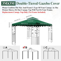3x3m Gazebo Replacement Top 2-Tier Waterproof UV Resistant with Mosquito Net Top Only