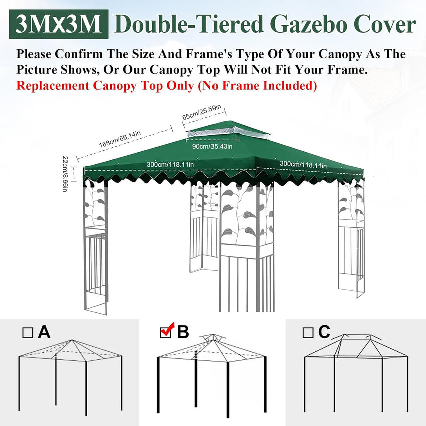 3x3m Gazebo Replacement Top 2-Tier Waterproof UV Resistant with Mosquito Net Top Only