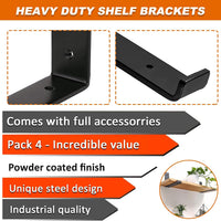 MLOQI 4 Pack Shelf Brackets Heavy Duty, 5mm Thick Shelf Supports with Lip for Shelves 9 inch