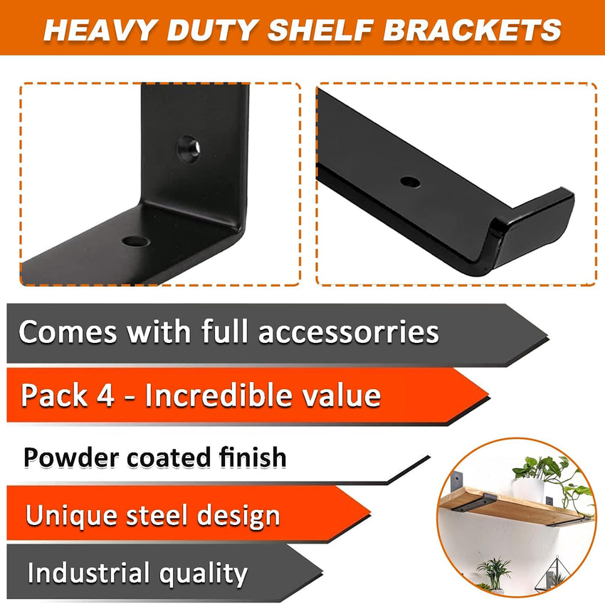 MLOQI 4 Pack Shelf Brackets Heavy Duty, 5mm Thick Shelf Supports with Lip for Shelves 9 inch