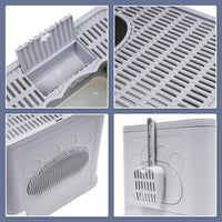 Foldable Cat Litter Box with Lid & Top Exit, Storage Drawer & Fur Brush, Easy Clean, Large Capacity (Grey)