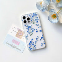 NITITOP Compatible with iPhone 15 Pro Case Cute Clear Flower Floral Branch Design for Women Girls Artistic Transparent Soft TPU Shockproof Protective Phone Cover - Blue