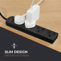 Wolf Power Extension Lead, 4 Gang, 2 Metre Extension Cable with UK 3 Pin Plug & Socket, Wall Mountable Power Strip for Home, Office & Appliances (Black, 2 Pack)