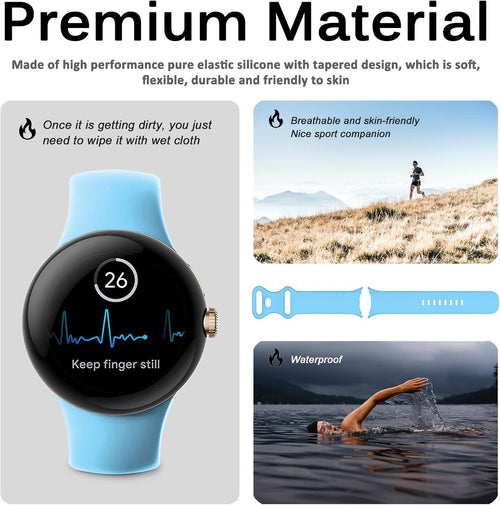 Miimall Strap for Google Pixel Watch 2/Pixel Watch Band, Quick Fit Flexible Wristband, Soft Silicone Sport Strap for Women Men, Adjustable Replacement Band for Google Pixel Watch 2/1-Sky Blue