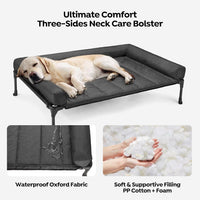 Veehoo Raised Dog Bed + Waterproof Removable Pillow-Top Mat, Dog Bed Sofa Couch, Elevated Dogs Beds with Breathable Mesh, No-Slip Feet, Dogs Sofa Beds for Indoor Outdoor, Large, Black
