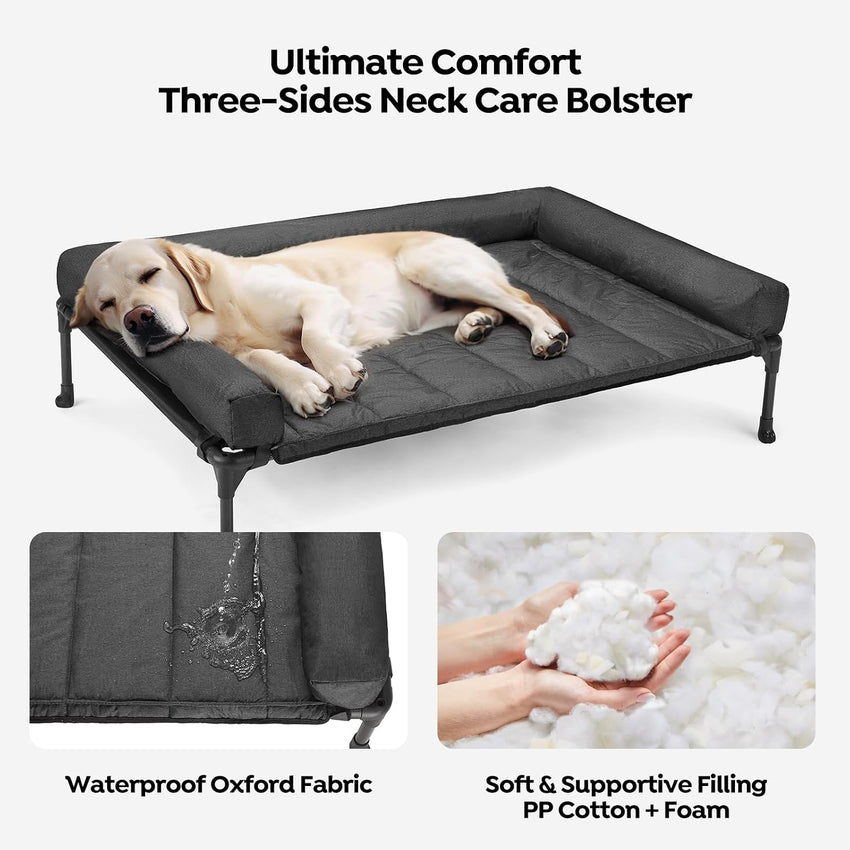Veehoo Raised Dog Bed + Waterproof Removable Pillow-Top Mat, Dog Bed Sofa Couch, Elevated Dogs Beds with Breathable Mesh, No-Slip Feet, Dogs Sofa Beds for Indoor Outdoor, Large, Black