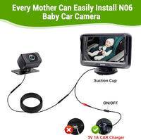 Rohent Baby Car Camera HD 1080P for Backseat: USB Plug and Play Easy to Install - Carseat Camera Rear Facing Infant Crystal Night Vision - Wide View Angle Car Baby Monitor for Newborn