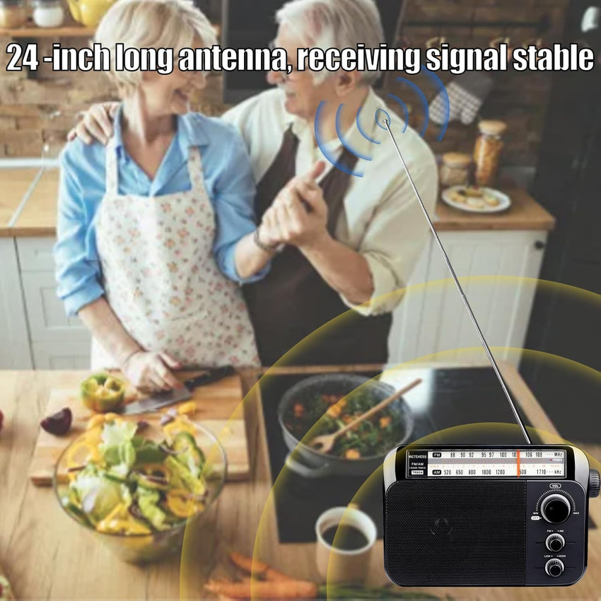 Retekess TR604 Portable Radio READ DESC FM AM Radio,Large Display and Knob,Large Speaker,3.5mm Headphone Jack,Clear Sound,Radios Mains and Battery,Easy to Use for Elderly (Black)