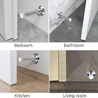 Door Stop - Chrome Door Stopper Heavy Duty Door Stoppers for Skirtings Wall Mounted Doorstops Stainless Steel Door Stops Indoors Self Adhesive Doorstop with White Rubber, 6 Pack