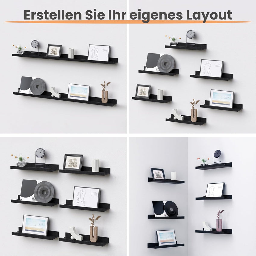 upsimples 3-Pack Floating Wall Shelves for Room Decor Ã¢ÂÂ Black 80CM
