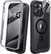 Diaclara Magnetic Designed for iPhone 15 Pro Case [Compatible with MagSafe], 360Â° Full Body Case with Screen Protector + Camera Lens Protector for iPhone 15 Pro 6.1" (Black)