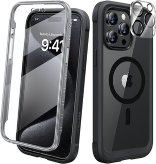 Diaclara Magnetic Designed for iPhone 15 Pro Case [Compatible with MagSafe], 360Â° Full Body Case with Screen Protector + Camera Lens Protector for iPhone 15 Pro 6.1" (Black)