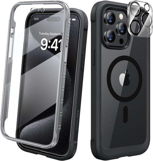 Diaclara Magnetic Designed for iPhone 15 Pro Case [Compatible with MagSafe], 360Â° Full Body Case with Screen Protector + Camera Lens Protector for iPhone 15 Pro 6.1" (Black)