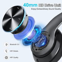 Bluetooth Headphones Over Ear,Wireless Headphones Over Ear, Foldable Wireless Lightweight Headset with Built-in HiFi Stereo Sound Noise Reduction Mic,FM, SD/TF for Online Class,Office, Phone, PC