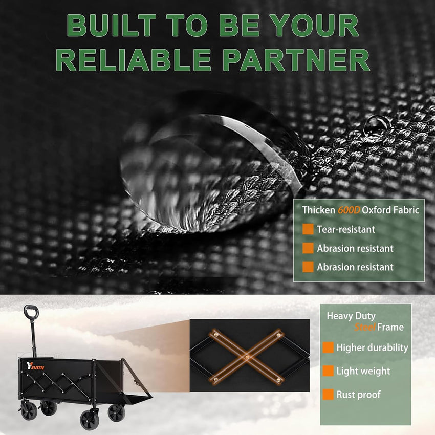 Trolley on Wheels 100L All-Terrain Folding Wagon with Adjustable Handle â Black
