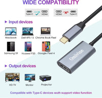 USB C to HDMI Adapter, 4K USB Type-C to HDMI Adapter, Compatible with iPhone 16/15, MacBook Pro/Air, iPad, Surface Book, Pixelbook, Dell, Samsung Galaxy, Steam, Microsoft