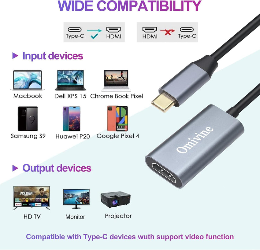 USB C to HDMI Adapter, 4K USB Type-C to HDMI Adapter, Compatible with iPhone 16/15, MacBook Pro/Air, iPad, Surface Book, Pixelbook, Dell, Samsung Galaxy, Steam, Microsoft