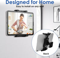 Qaum Tablet Wall Mount, 360^0 Rotation Adjustable Wall Mount Holder, Aluminum Universal Tablet Holder Clamp for 4.7-15" Tablets and Phones, Compatible with iPad iPhone Galaxy Samsung and Kindle(Black)