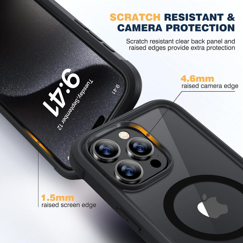 Diaclara Magnetic Designed for iPhone 15 Pro Case [Compatible with MagSafe], 360Â° Full Body Case with Screen Protector + Camera Lens Protector for iPhone 15 Pro 6.1" (Black)