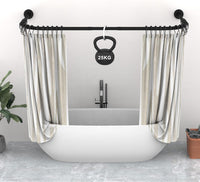 Misounda Shower Curtain Rail U/L Shaped 75x(150-190) x75 cm - Curved Bath Curtain Rod for Bathtubs - Without Ceiling Bracket - Includes 24 Rings Adjustable - Black