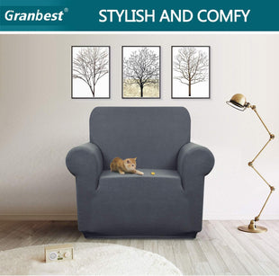 Granbest Premuim Water Repellent Armchair Covers 1 Piece Stretch Chair Slipcover for Living Room Non Slip Chair Protector Jacquard Sofa Cover 1 Seater Chair Covers (1 Seater, Grey)