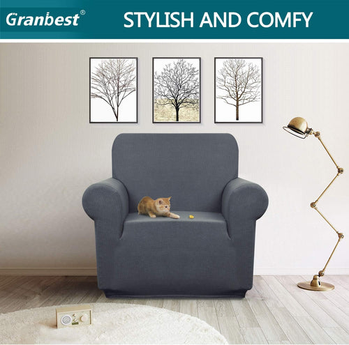 Granbest Premuim Water Repellent Armchair Covers 1 Piece Stretch Chair Slipcover for Living Room Non Slip Chair Protector Jacquard Sofa Cover 1 Seater Chair Covers (1 Seater, Grey)
