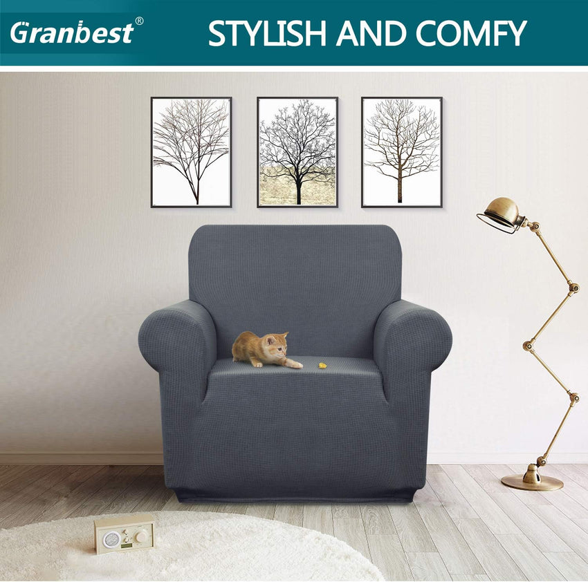 Granbest Premuim Water Repellent Armchair Covers 1 Piece Stretch Chair Slipcover for Living Room Non Slip Chair Protector Jacquard Sofa Cover 1 Seater Chair Covers (1 Seater, Grey)
