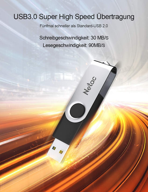 Netac 64GB USB 3.2 Flash Drive, High Speed Swivel Design Memory Stick,Up to 90/30 MB/s(R/W) Pen Drive, Thumb Drive for Data Storage, Zip Drive and jump Drive with LED Light