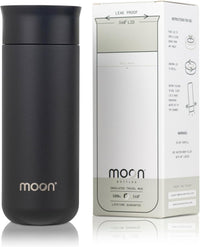 Moon 360° Insulated Travel Mugs - Leak Proof Reusable Coffee Cups - Pro Version for Performance & Easy Clean - Leakproof Flask for Hot & Cold Drinks - Fits Car Cup Holders, UK Company (500ml, Black)