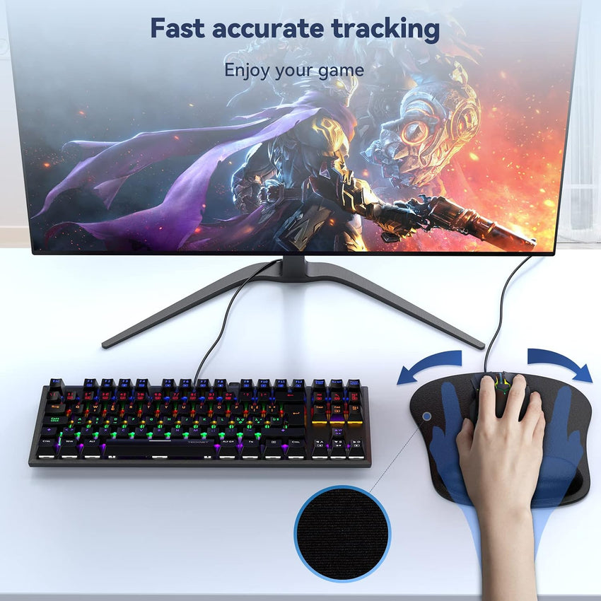 TECKNET 3 Pack Gaming Ergonomic Mouse Pad with Wrist Support Black | Soft Memory Foam, Fast Rebound, Pain Relief Waterproof Surface, Non-slip Base