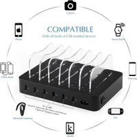 6-Port USB Charger Station Smart IC Multi-Device Charging Dock Black