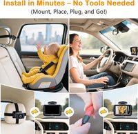 Rohent Baby Car Camera HD 1080P for Backseat: USB Plug and Play Easy to Install - Carseat Camera Rear Facing Infant Crystal Night Vision - Wide View Angle Car Baby Monitor for Newborn