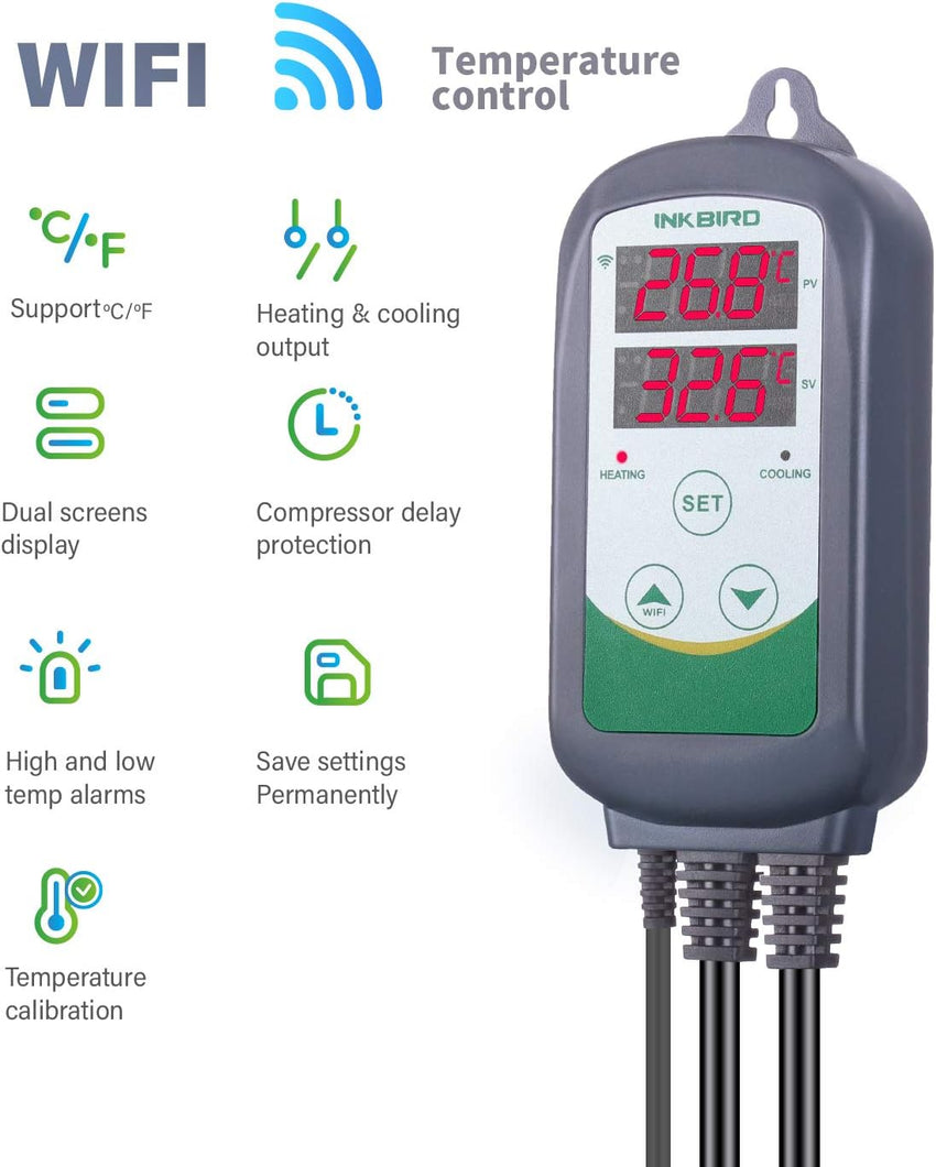 Inkbird Digital Wireless Thermostat, ITC-308-WiFi Temperature Controller Heating Cooling Remote Control