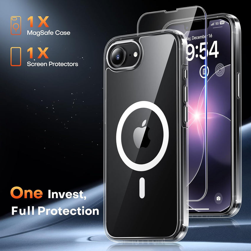 TAURI for iPhone 16e / iPhone 17e Case, [Fit for MagSafe] [Anti-Yellowing] with Screen Protector, Military-Grade Protection, Slim Magnetic Phone Case for 17e,16e 6.1-Inch, Clear